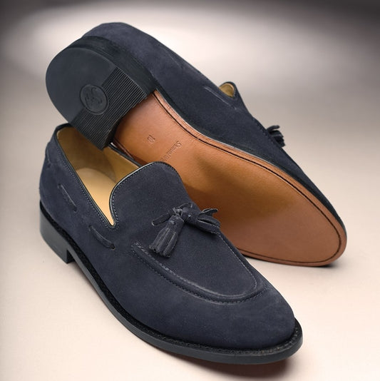 Prestige Tasselled Navy Suede Loafer Shoe